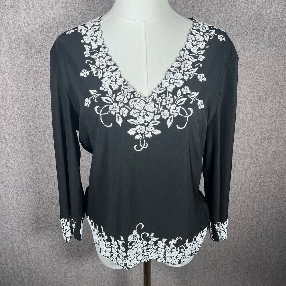 VTG Whimsy Goth Beaded Women's Blouse Cropped Sleeve Size M/L Made in USA